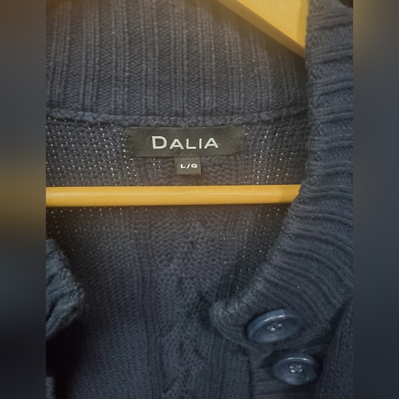 Cozy navy Dalia button down cardigan with belt and braiding details size Large - Picture 4 of 4